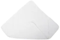 Hvid babyhåndklæde med hætte, lavet af blødt, absorberende stof. Har hjørnehætte til nem indpakning og tørring. Velegnet til spædbørn og småbørn, skånsom mod huden.