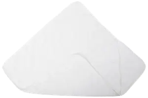 Hvid babyhåndklæde med hætte, lavet af blødt, absorberende stof. Har hjørnehætte til nem indpakning og tørring. Velegnet til spædbørn og småbørn, skånsom mod huden.