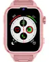 Pink smartwatch med rektangulært display, digital skærm med fitness tracking, pulsmåler, opkalds- og aktivitetsikoner. Sideknap og silikone rem. Moderne design til daglig brug.
