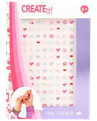 Ark med färgglada nagelklistermärken: hjärtan, moln, blommor, musiknoter och söta ansikten. Passar barn från 6 år. Perfekt för rolig nageldekoration.