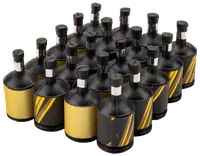 Set med 20 svarta och guldiga party poppers med dragsnöre, cylinderformade, för fest och evenemang. Varje popper har en festlig, metallisk etikett och innehåller konfetti.