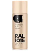400 ml spraydåse med Cosmoslac premium akrylmaling i RAL 1015 Light Ivory, beige farve. Dåsen er tydeligt mærket og egnet til forskellige overflader og projekter.