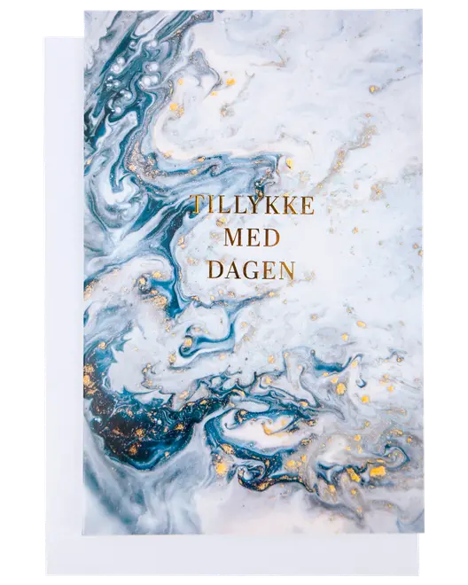 Kort med kuvert 11x17 cm - tillykke og marmor