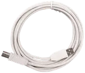 Hvidt USB A til USB B kabel, pænt oprullet. Standard hanstik i begge ender, velegnet til printere, scannere og andre enheder. Holdbar, fleksibel isolering for pålidelig dataoverførsel.