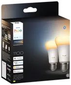 Philips Hue White Ambiance E27 smarte LED-pærer, 1100 lumen, kompatibel med Alexa, Apple Home, Google Home, Bluetooth og Zigbee, justerbart hvidt lys, pakke med to.