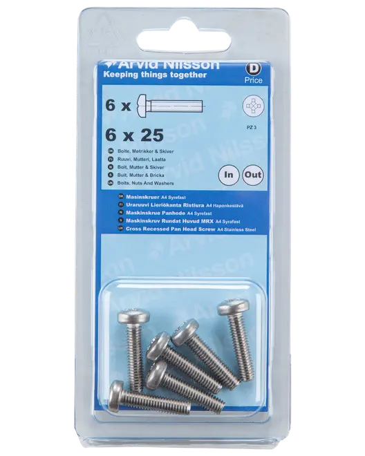 Arvid Nilsson Maskinskrue A4 PH M6 x 25 mm 6-pak
