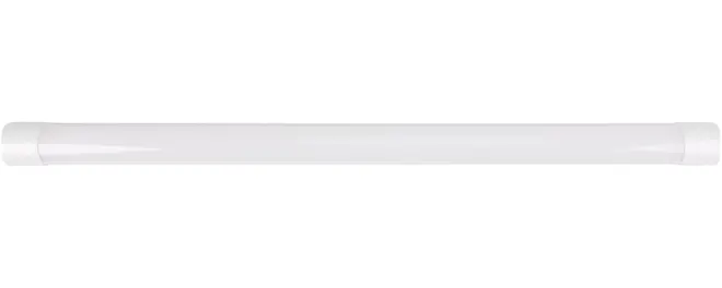 Lang mat hvid cylindrisk rørlampe med afrundede ender.