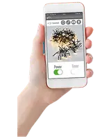 Smarta ljusslingor med svart kabel och varmvita LED-lampor, styrs via mobilapp med ström- och timerfunktion, passar för dekorativ användning inne eller ute.