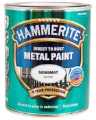 Hammerite Direct to Rust Metal Paint, semimat hvid, 8 års beskyttelse, vandafvisende, anti-korrosion, ingen grunding nødvendig, hurtigtørrende, egnet til metaloverflader.