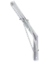 Hvid sammenklappelig metalbeslag med hængslet arm og vægplade, designet til at støtte hylder, borde eller nedfældelige flader.