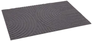 Rektangulär mörkgrå dörrmatta med texturerat koncentriskt bågmönster, tillverkad av slitstarkt material. Passar för inomhus- eller utomhusbruk, fångar smuts och fukt från skor.