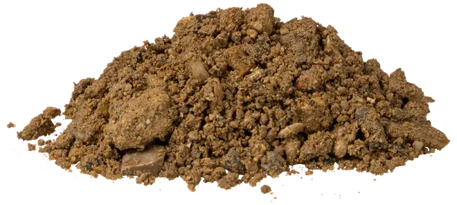 En bun løs, brun havejord med små sten og organisk materiale, velegnet til beplantning, landskabspleje eller haveprojekter. Teksturen virker smuldrende og let fugtig.