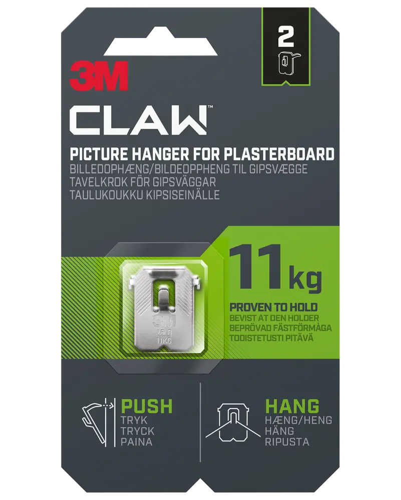 3M™ CLAW™ Tavelkrok för gipsväggar – 11 kg, 2-pack
