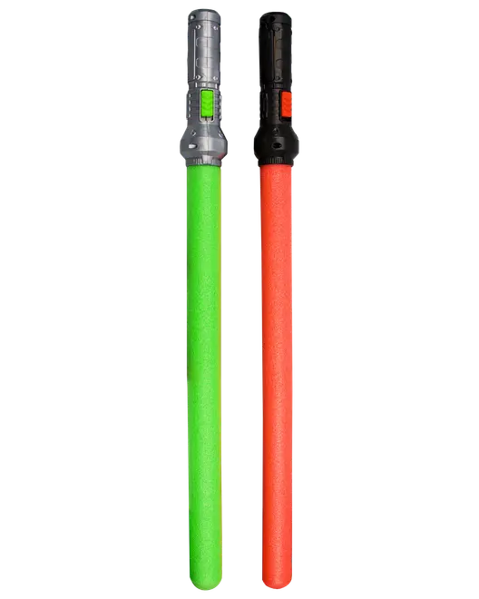 To skumbatoner med sorte håndtag, én neon grøn og én orange, vist side om side.