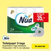 24 toiletpapirsruller i en plastikindpakning med grønt design.