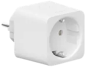 Hvid smart stikadapter med europæisk stik og ben, kubeformet design, egnet til automatisering af elektriske enheder, passer til standardstik, kompakt og moderne udseende.