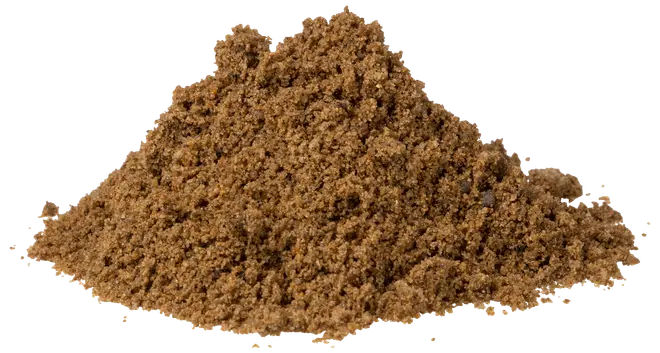 En bun af fintmalet brunt krydderipulver, sandsynligvis spidskommen, med let grov tekstur. Velegnet til madlavning og krydring. Sælges løst eller pakket.