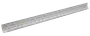 Trekantet aluminiumslineal med flere måleenheder, herunder centimeter og millimeter. Robust, sølvfarvet, ideel til teknisk tegning, arkitektur og ingeniørarbejde.