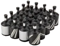 Set med 24 svarta och silverfärgade partybomber formade som bowlingkäglor, med dragtråd och randiga detaljer, perfekta för fest och firande.