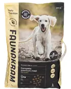 10 kg pose Faunakram kornfri hvalpefoder med fjerkræ, indeholder præbiotika, probiotika og omega 3-6-9. Til hvalpe op til 12 måneder. Komplet premium måltid.