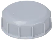 Hvid plastskruelåg med flad top og riflede sider for bedre greb, designet til at passe tæt på beholdere eller flasker og forhindre lækage.