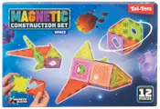 Magnetisk byggesæt med 12 farverige, gennemsigtige blokke. Rumtema, der kan bygges som raketter og figurer. Velegnet til kreativ leg og læring. Illustreret emballage med Toi-Toys logo.