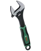 Bosch skiftenøgle med sort og grøn ergonomisk håndtag, forkromet kæbe og indgraveret måleskala.