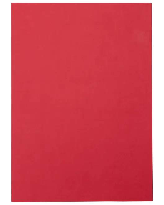 Enfärgat rött pappersark, rektangulärt, slät yta, standardstorlek. Perfekt för pyssel, skolprojekt eller kontorsbruk. Inga mönster eller extra detaljer synliga.