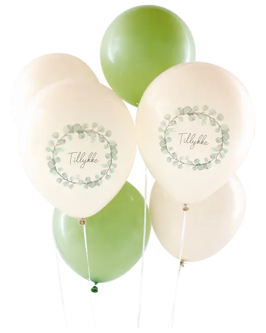 Ballonbuket Grøn/hvid - 6 dele