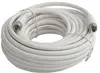 Vit koaxialkabel med F-kontakter i båda ändar, passar för TV, internet eller satellit. Hållbar isolering, cirka 3 meter lång, flexibel och lätt att installera.