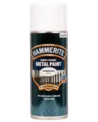 Hammerite Direct to Rust Metal Paint spraydåse, hamret hvid finish, 8 års beskyttelse, ingen grunding nødvendig, hurtigtørrende, velegnet til metaloverflader.