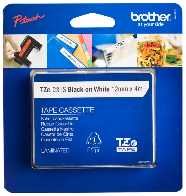 TZe tape 4 m - hvid/sort