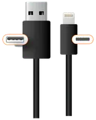 Sort USB-A til Lightning opladningskabel, egnet til Apple-enheder. Har standard USB-stik i den ene ende og Lightning-stik i den anden. Holdbart, sammenfiltringsfrit design.
