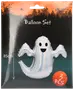 Halloween ballon sæt med tre 85 cm spøgelsesformede folieballoner med smilende ansigter. Perfekt til festdekoration, skinnende sølv finish, nem at oppuste, festlig emballage.