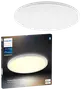Rund, slank hvid loftslampe fra Philips Hue. Smart belysning, justerbar hvid ambiance, Bluetooth-forbindelse og kompatibel med Alexa og Google Home. Moderne, minimalistisk design.