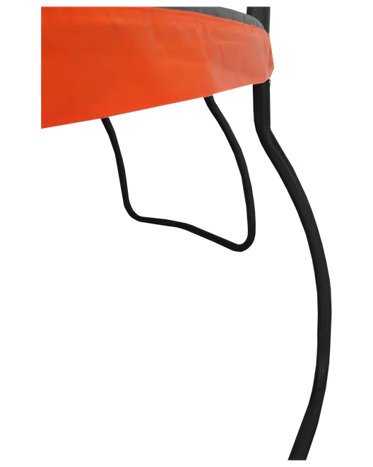 Nærbillede af orange polstret sæde med sorte metalben, robust konstruktion og moderne design. Velegnet til indendørs eller udendørs brug, nem at rengøre og vedligeholde.