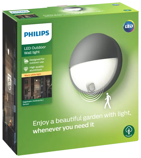 PHILIPS Væglampe med sensor Capricorn Ø21,4cm 6W - Grå