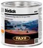 FAXE bådlak, mat finish, vejrbestandig lak til brug over vandlinjen. Metal dåse med etikette, viser træbåddæk og marina. Til træpleje siden 1926.
