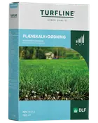 Låda med Turfline gräsmatte kalk och gödsel, 3,5 kg, räcker till 100 m². Innehåller NPK 11-2-4, motverkar försurning och ger grönare gräs.