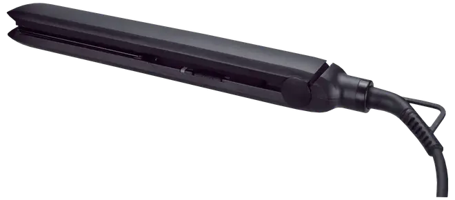 Sort glattejern med keramiske plader, ergonomisk håndtag og drejelig ledning. Passer til alle hårtyper, giver glat resultat og opvarmes hurtigt.
