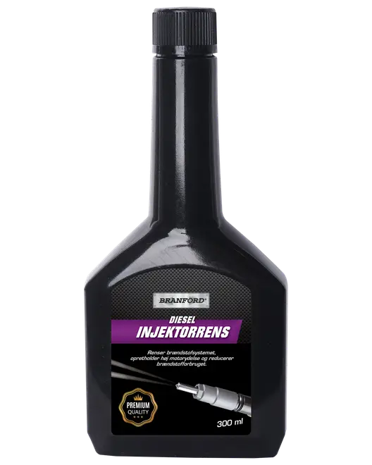 Branford Diesel Injektorrens, 300 ml sort plastflaske med skruelåg, renser brændstofsystem, forbedrer motorydelse, reducerer brændstofforbrug. Premium kvalitet, til dieselmotorer.
