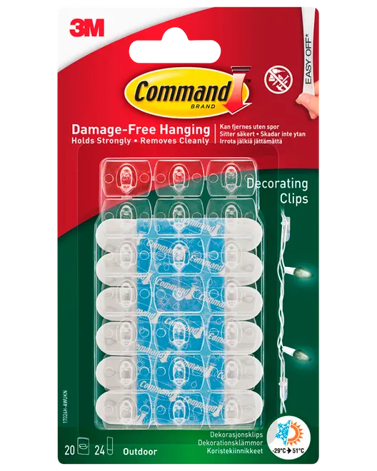 Command™-Clips för utomhusdekoration – 20 krokar