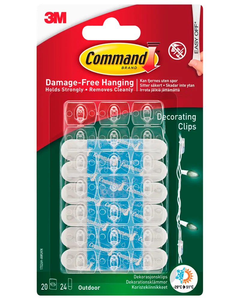 Command™-Clips för utomhusdekoration – 20 krokar