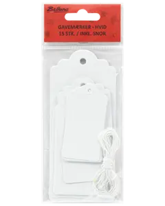 Juletiketter med snöre vit 15 st
