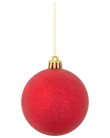 Röd matt julgranskula med guldfärgad topp och upphängningssnöre, lätt texturerad yta. Perfekt för juldekoration.