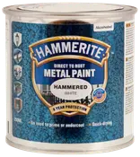 Hammerite Hammered White metalmaling, 250 ml dåse. Direkte på rust, ingen primer nødvendig, hurtigtørrende, 8 års beskyttelse. Til udendørs metaloverflader. Blå tekstureret label, AkzoNobel.