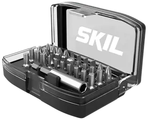 Kompakt SKIL-fodral med 25-delars skruvbitsset i olika typer och storlekar samt bithållare. Transparent lock för enkel översikt och säker förvaring.
