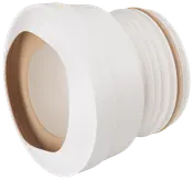 Vit plast toalettanslutning med flexibel, räfflad ände och slät öppning. Används för att ansluta toalett till avloppsrör. Gummitätning för säker, läckagefri montering.