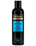 Sort flaske TRESemmé Rich Moisture Shampoo, 300 ml, med blå etiket. Indeholder vitamin E for luksuriøs fugt og heldags hydrering. Salonprofessionel kvalitet, flip-låg.
