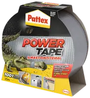 Pattex Power Tape, sølvfarvet gaffatape, 10 meter, ekstra stærk klæbeevne, vandtæt, egnet til reparationer, leveres i papdispenser.